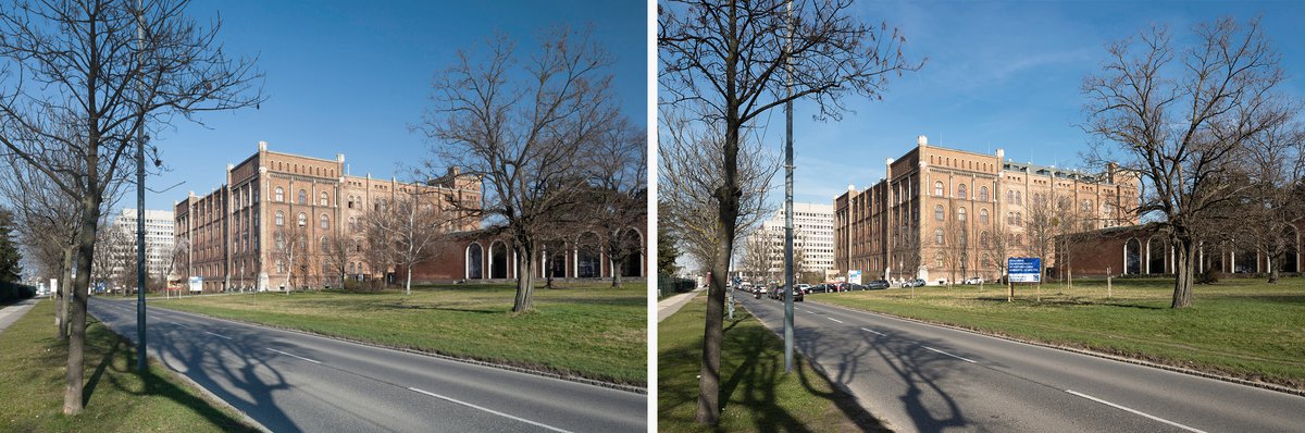 Vorher – Nachher. Im Sinne eines denkmalgeschützten Gesamtbildes ist der neue Dachaufbau von außen kaum sichtbar.