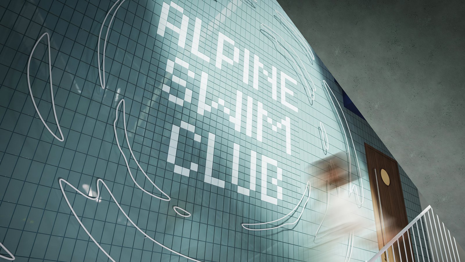 Die moderne Signature-Wall mit Fliesen-Beschriftung gibt das Programm vor im Badeschloss …